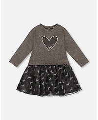 Deux par Toddler Girls Bi-Material Dress Black with Mesh Skirt and Heart - Toddler|Child