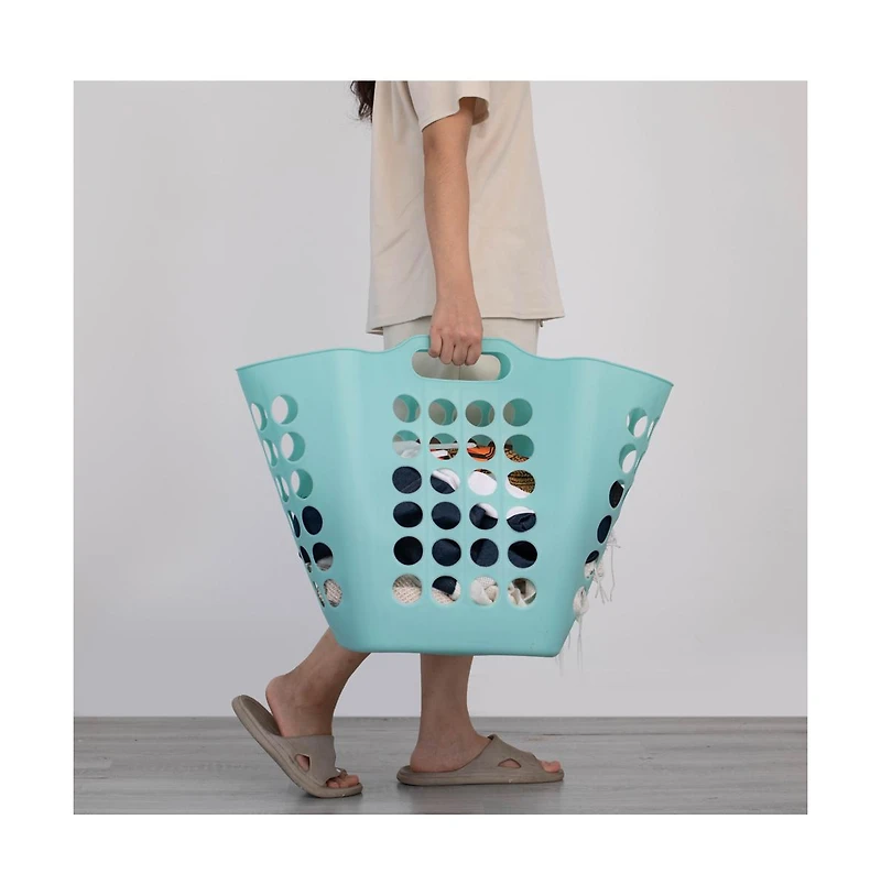 Basicwise Flexible Plastic Laundry Basket - Square Storage Hamper with Side Handles for Easy Carrying