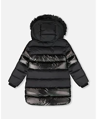 Deux par Girl Long Metallic Puffy Coat Black - Child