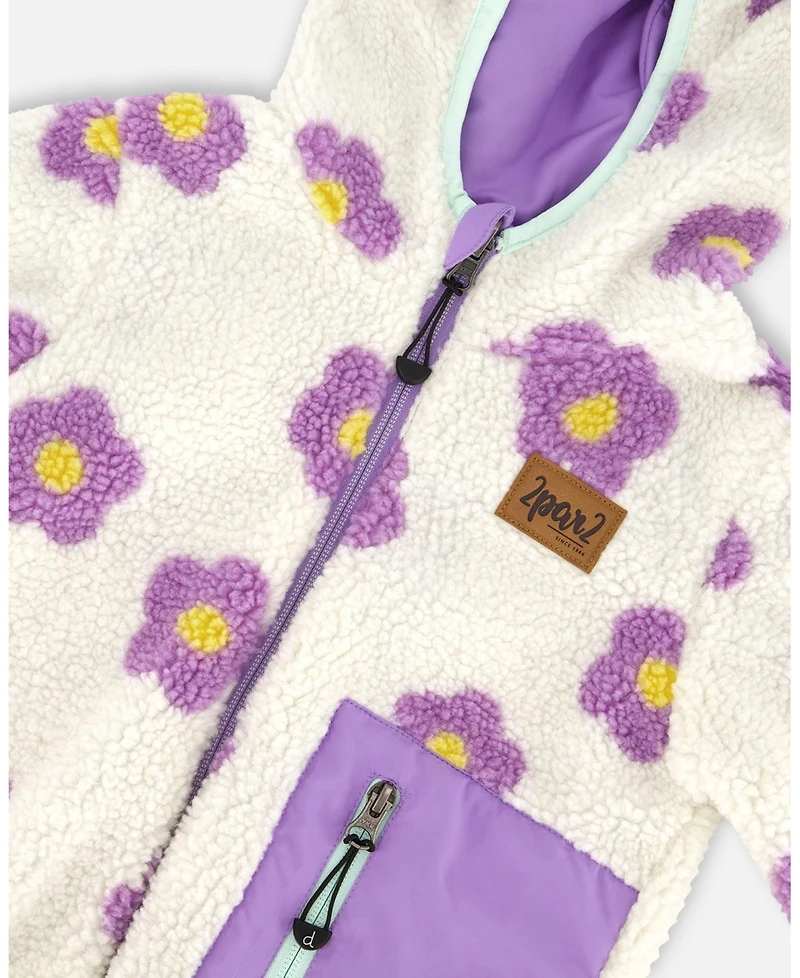 Deux par Baby Girl Reversible Mid-Season Sherpa Jacket Lavender Flower