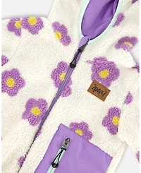 Deux par Baby Girl Reversible Mid-Season Sherpa Jacket Lavender Flower