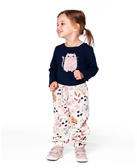 Deux par Baby Girl Glittering French Terry Sweatpant Beige Cat Print