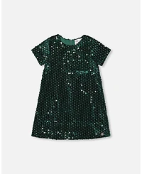 Deux par Girl Velvet Short Sleeve Dress for est Green - Child