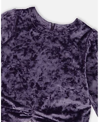 Deux par Girl Long Sleeve Bi-Material Velour and Jersey Dress Purple Gray - Child