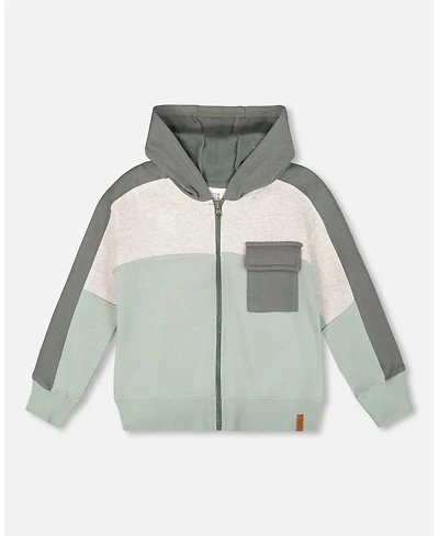 Deux par Boy Full Zip Fleece Color Block Sweatshirt Green Gray - Toddler|Child