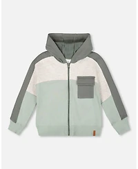 Deux par Boy Full Zip Fleece Color Block Sweatshirt Green Gray - Toddler|Child