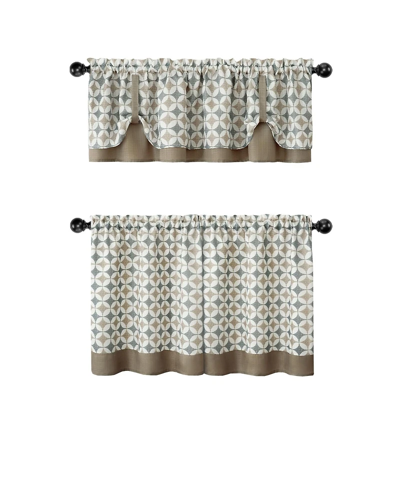 Kate Aurora Modern Geo 3 Pc Kitchen Curtain Tier & Valance Set - 56 in. W x 36 in. L, Taupe