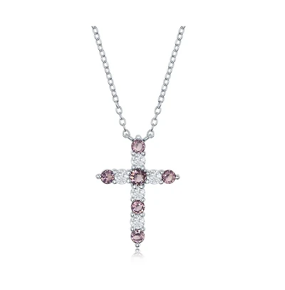 Sterling Silver, Birthstone Cross Cz Necklace