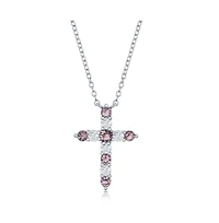Sterling Silver, Birthstone Cross Cz Necklace
