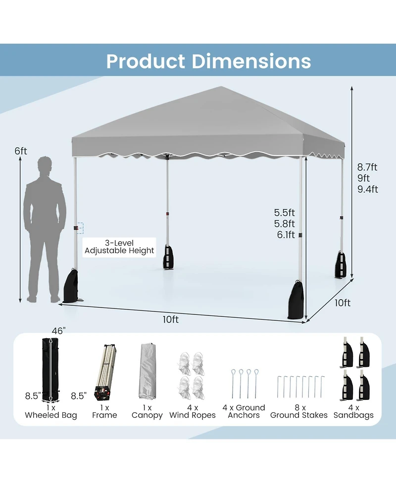 Gymax 10 X 10 Ft Pop up Canopy Tent Portable Foldable Patio Shelter w/ Wheeled Bag