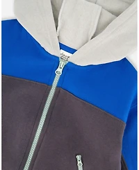 Deux par Baby Boy Color Blocked Zip Front Fleece Hoodie Dark Gray