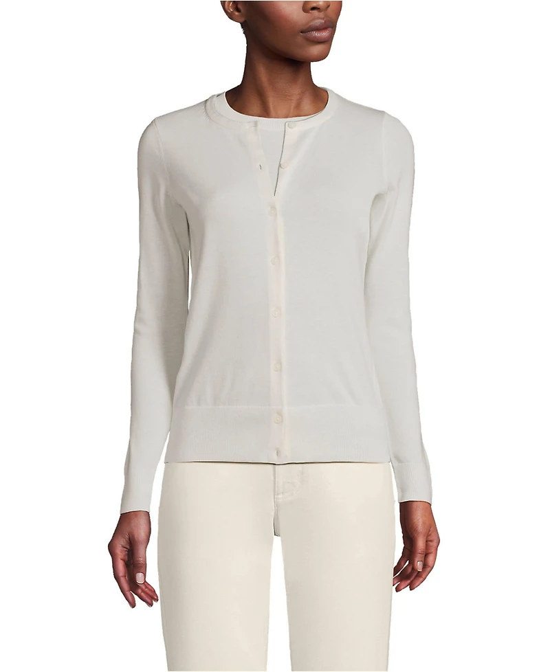 Lands' End Women's Fine Gauge Cotton Cardigan Sweater