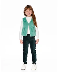 Deux par Big Girls Stretch Velour Rib Treggings Dark Green