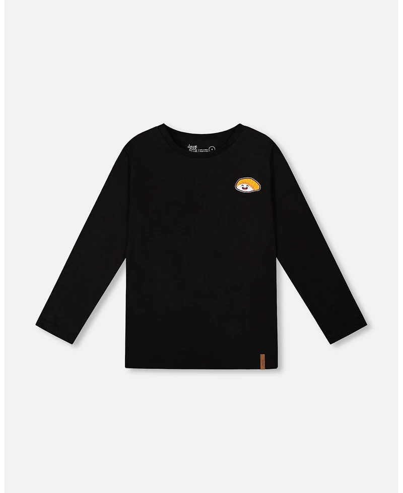 Deux par Toddler Boys Long Sleeve Jersey Tee Shirt Black with Print Back & Front - Toddler|Child