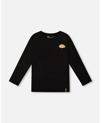 Deux par Toddler Boys Long Sleeve Jersey Tee Shirt Black with Print Back & Front - Toddler|Child