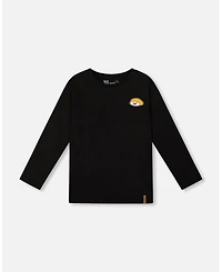 Deux par Toddler Boys Long Sleeve Jersey Tee Shirt Black with Print Back & Front - Toddler|Child