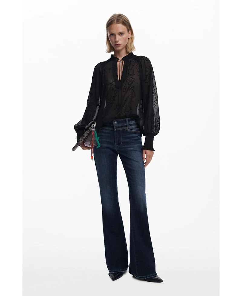 Desigual Women's Flocked sheer blouse