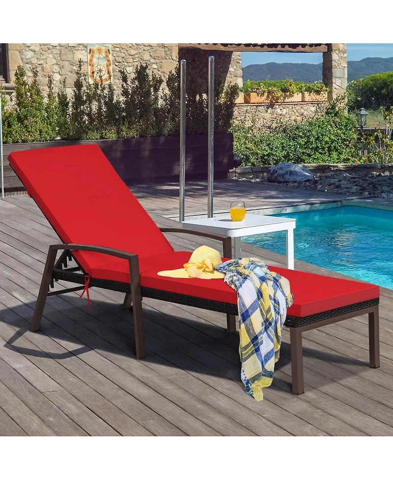 Set of 2 Patio Rattan Chaise Lounge Chair Outdoor Reclining Sun Lounger