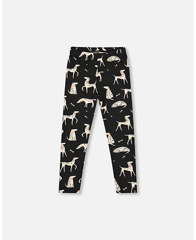 Deux par Toddler Girls Printed Jersey Leggings Black with Dalmatians - Toddler|Child