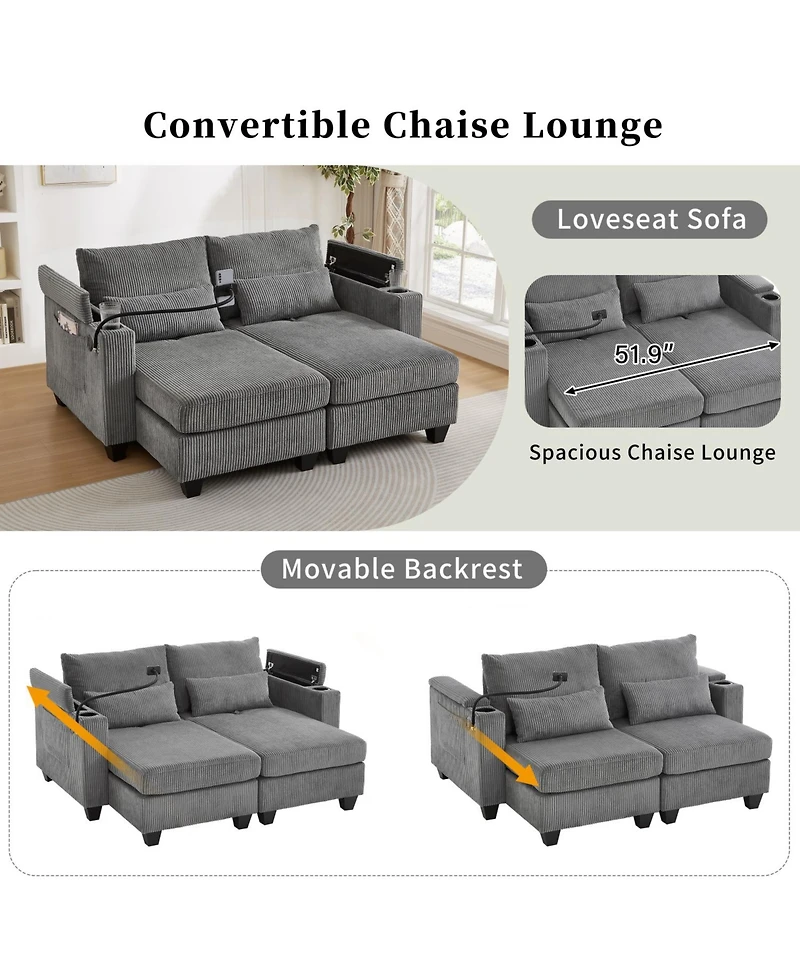 Streamdale Furniture Convertible Sleeper Sofa with Usb & Storage