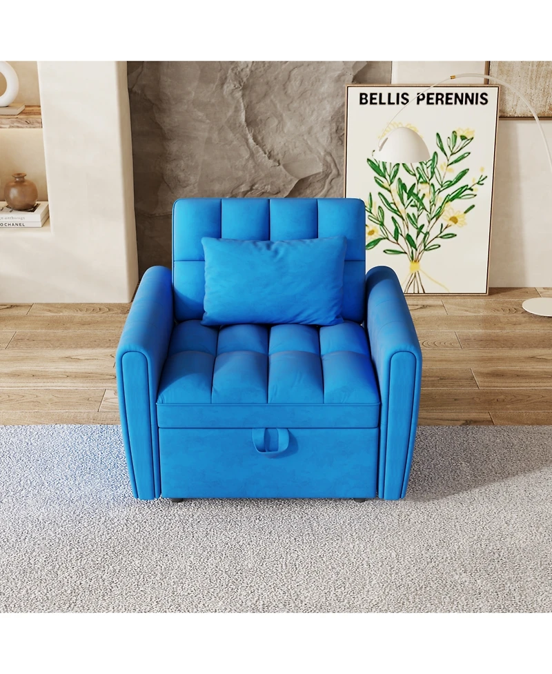 Streamdale Furniture Foldable Velvet Sofa Bed with Adjustable Backrest (Dark Blue)