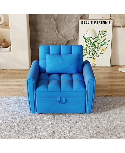 Streamdale Furniture Foldable Velvet Sofa Bed with Adjustable Backrest (Dark Blue)