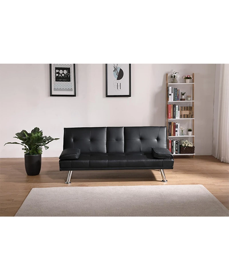 Streamdale Furniture Black Leather Double Folding Sofa Bed & Table