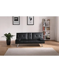 Streamdale Furniture Black Leather Double Folding Sofa Bed & Table