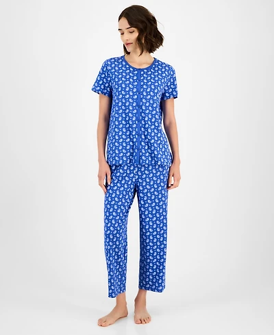 Charter Club Women's 2-Pc. Cotton Printed Cropped Pajamas Set, Created for Macy's
