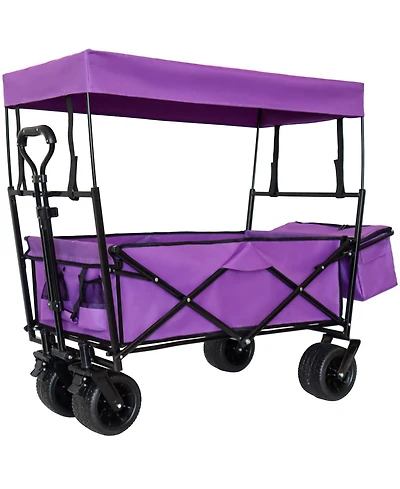 Streamdale Furniture Collapsible Wagon with Canopy All-Terrain Wheels Purple