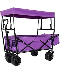 Streamdale Furniture Collapsible Wagon with Canopy All-Terrain Wheels Purple
