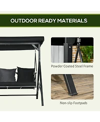 Flynama 3-Seat Patio Swing Chair, Porch Swing Glider with Cushion, 3 Throw Pillows & Adjustable Canopy for Porch, Garden, Poolside, Backyard, Black