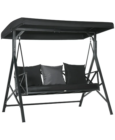 Flynama 3-Seat Patio Swing Chair, Porch Swing Glider with Cushion, 3 Throw Pillows & Adjustable Canopy for Porch, Garden, Poolside, Backyard, Black