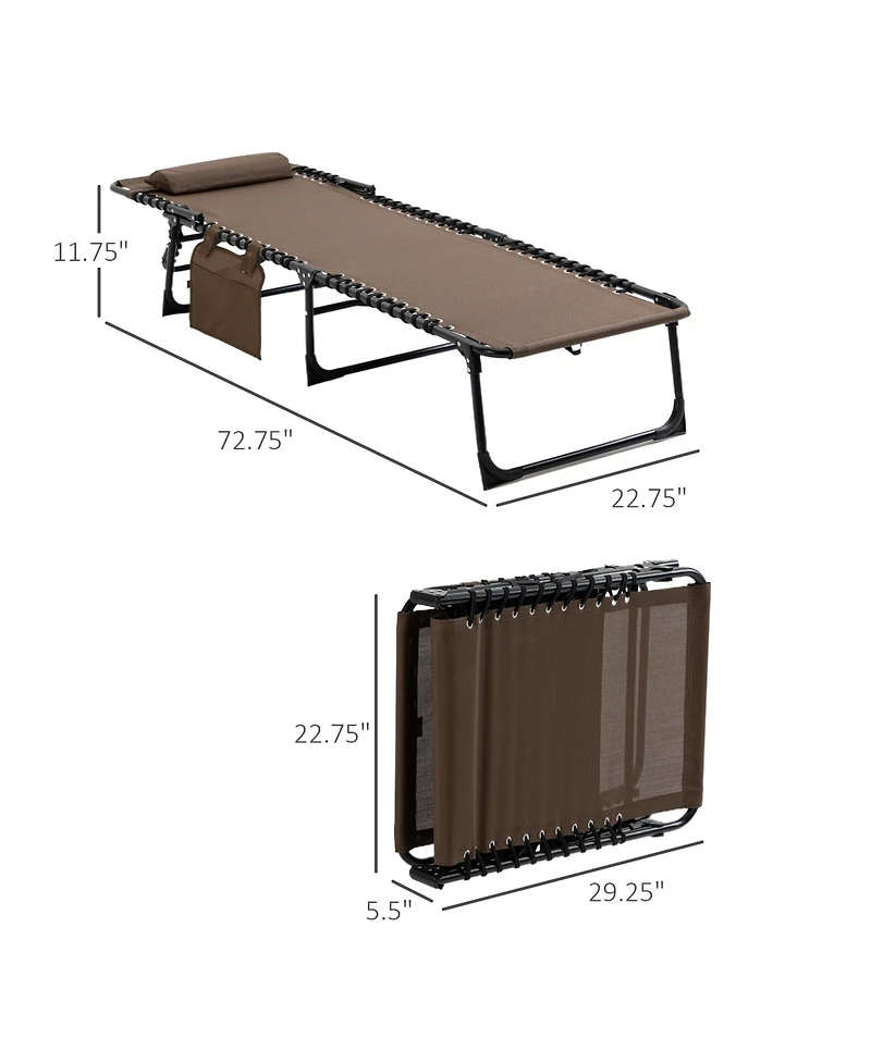 Flynama Reclining Chaise Lounge Chair, Portable Sun Lounger, Folding Camping Cot, with Adjustable Backrest and Removable Pillow, for Patio, Garden, Be