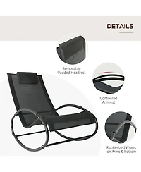 Flynama Pool Lounger, Outdoor Rocking Lounge Chair for Sunbathing, Pool, Beach, Porch with Pillow & Cool Mesh, Sun Tanning Rocker, Black