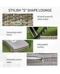 Flynama Chaise Lounge Pool Chair, Outdoor Pe Rattan Cushioned Patio Sun Lounger w/ 5-Level Adjustable Backrest & Wheels for Easy Movement, Wicker