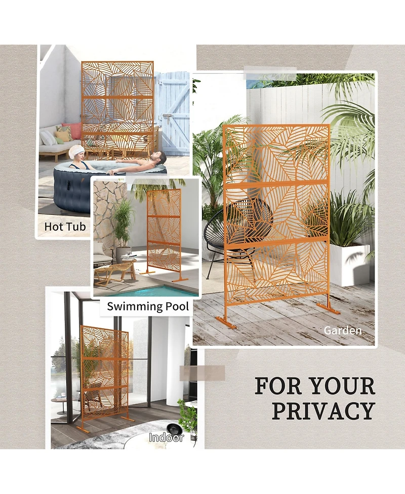 Outsunny Metal Privacy Screen 6.5' Outdoor Divider Leaf Motif,