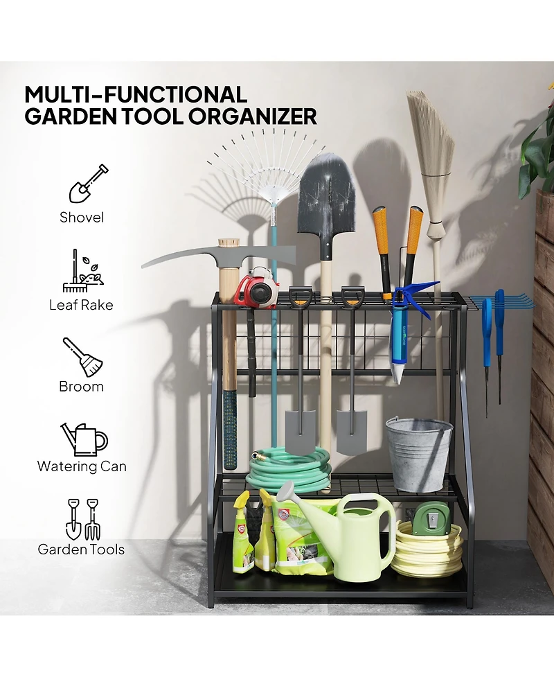 Outsunny Garden Tool Organizer for Garage, 3 Tier Yard Holder,