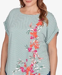 Ruby Rd. Plus Floral Stripe Jersey Top