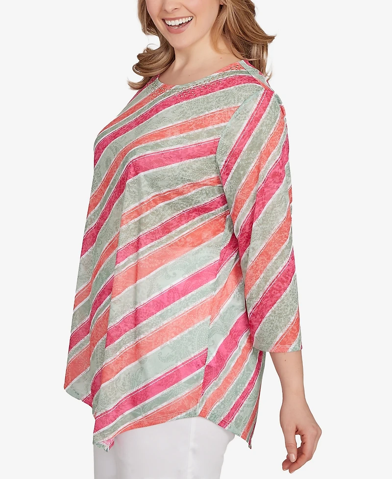 Ruby Rd. Plus Bias Stripe Beaded Top