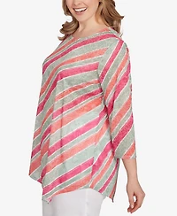 Ruby Rd. Plus Bias Stripe Beaded Top