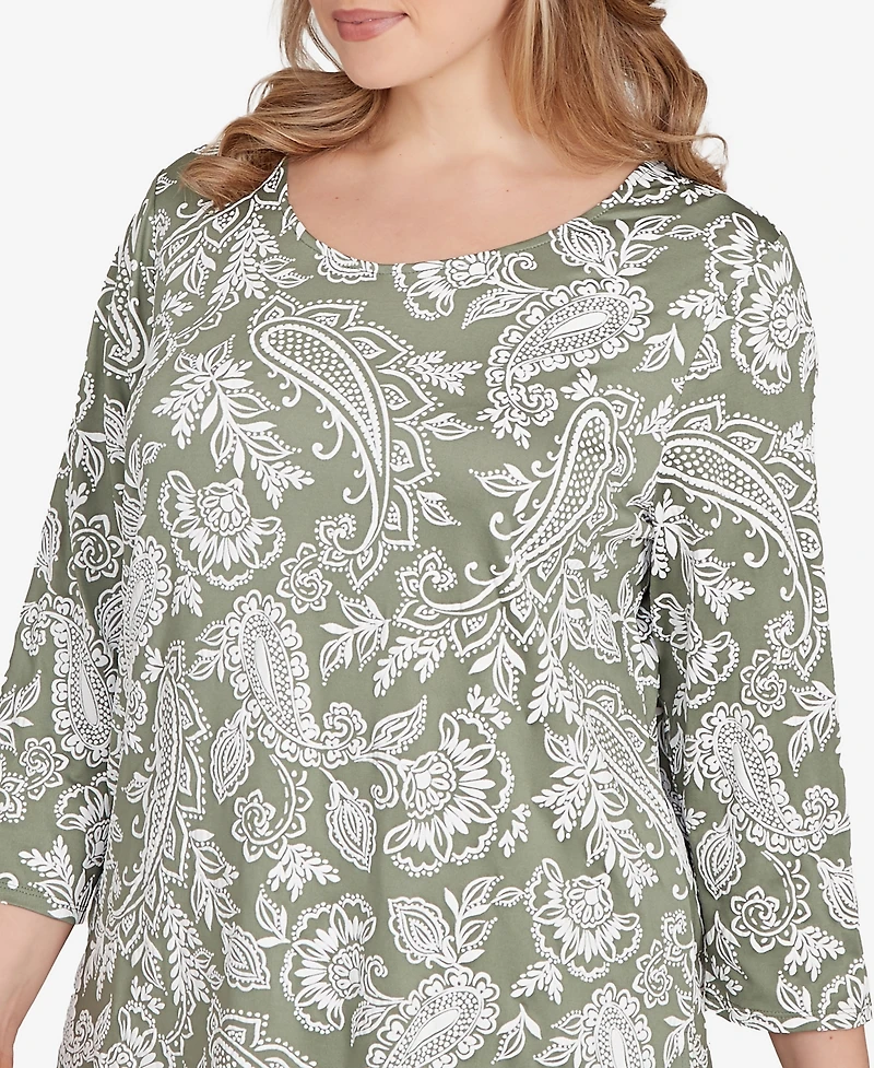 Ruby Rd. Plus Jacobean Paisley Puff Print Top