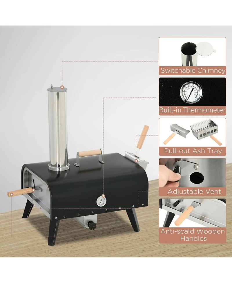 Outsunny Outdoor Pizza Oven with Rotating Stone, 12" Wood Fi Pizza Maker