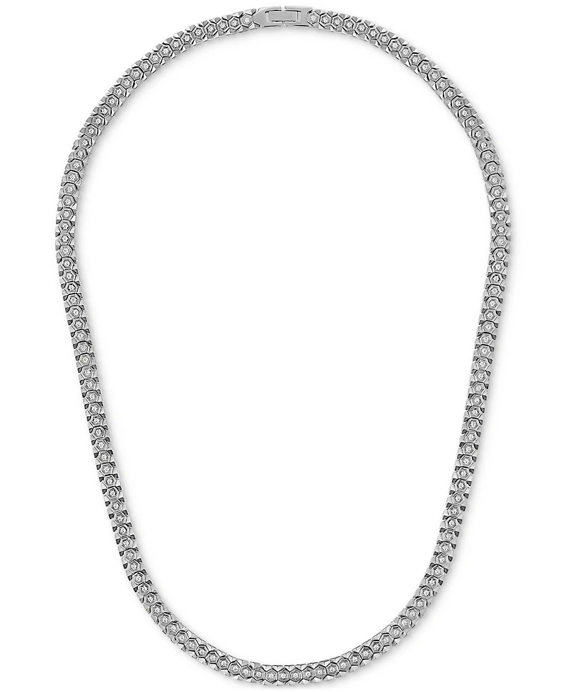 Esquire Men's Jewelry Cubic Zirconia Honeycomb Link 24" Necklace in Black Ip Stainless Steel, Exclusively at Macy's