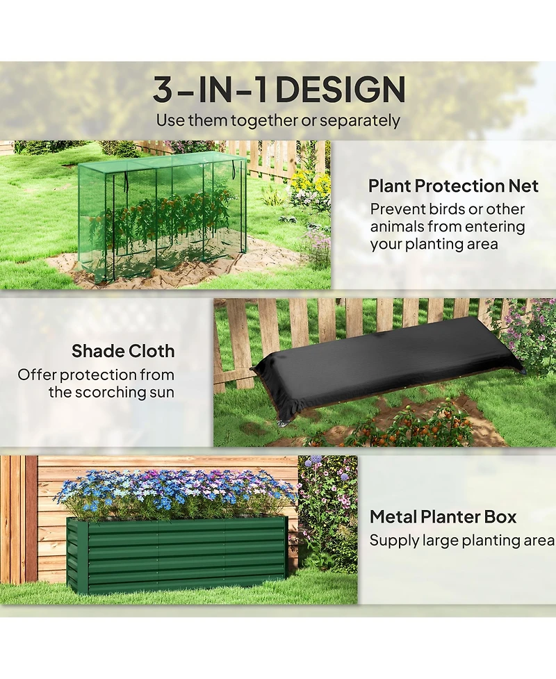Outsunny Galvanized Raised Garden Bed with Crop Cage & Shade Cloth