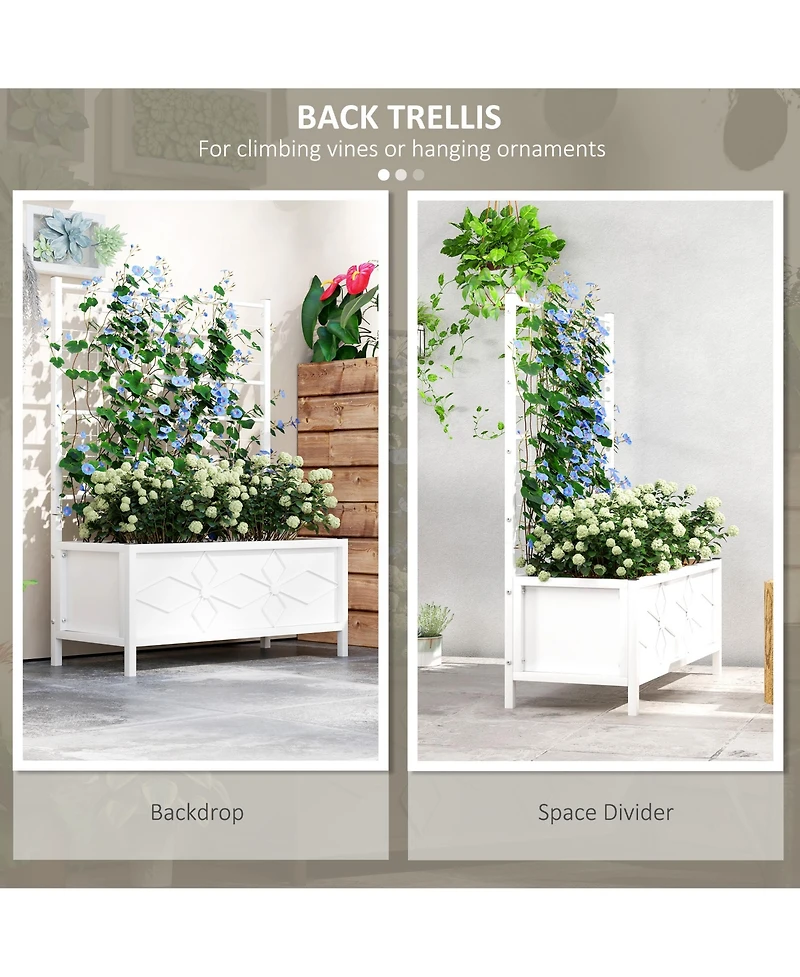 Outsunny Galvanized Raised Garden Bed with Trellis Planter Box,