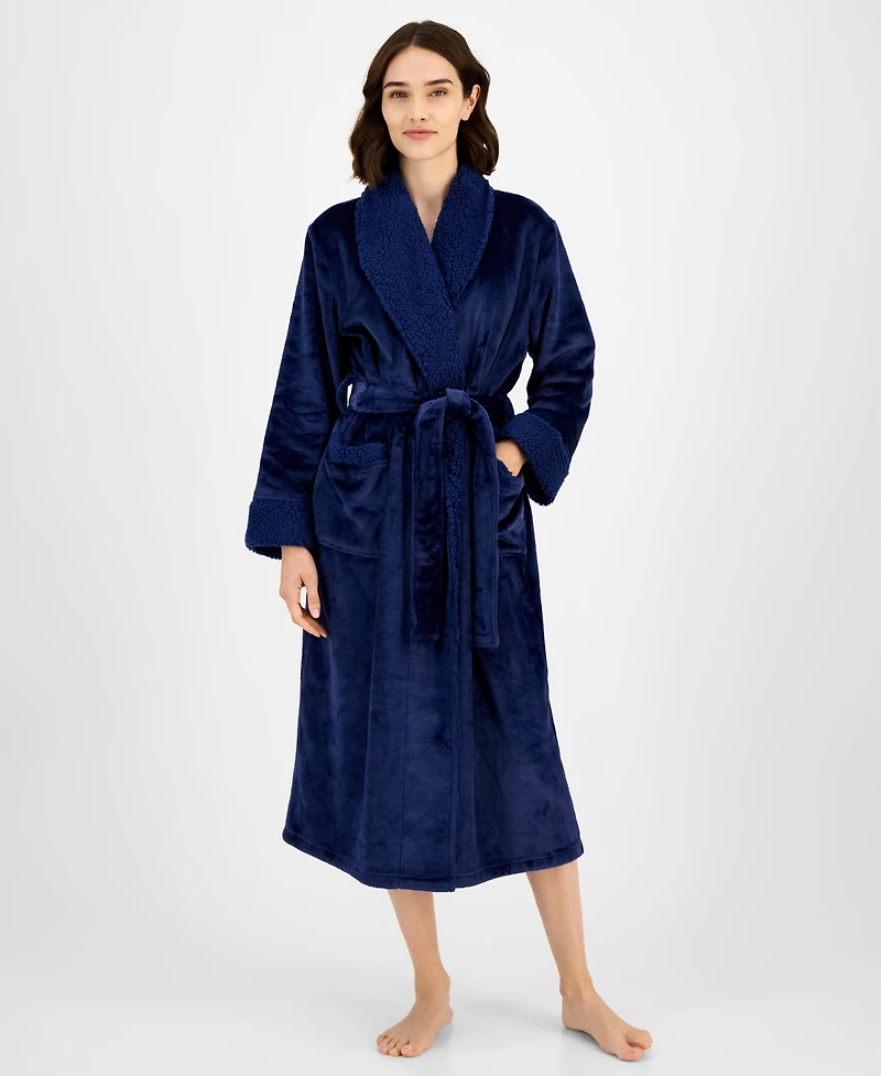 Charter Club Women's Long Plush Fleece-Trim Robe, Created for Macy's