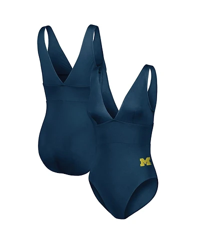 Tommy Bahama Women's Navy Michigan Wolverines Palm Modern V-Neck One-Piece Swimsuit