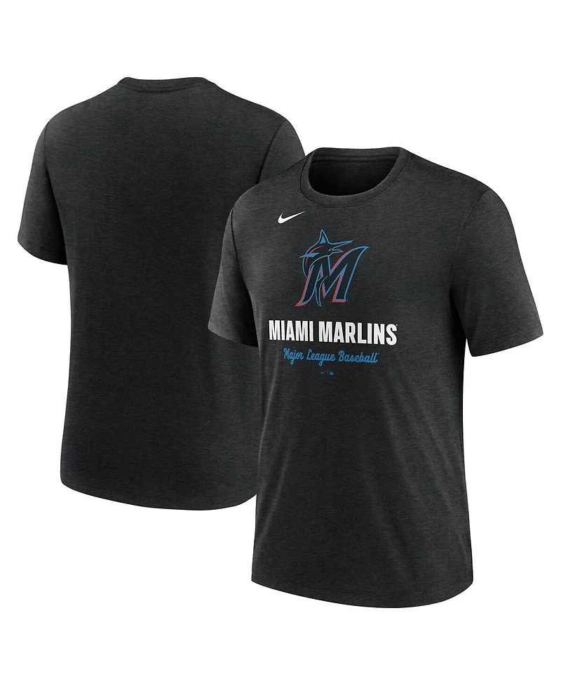 Nike Men's Heather Black Miami Marlins Logo Tri-Blend T-Shirt