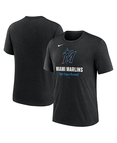 Nike Men's Heather Black Miami Marlins Logo Tri-Blend T-Shirt